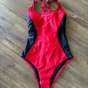 Red and Black One-Piece Swimsuit